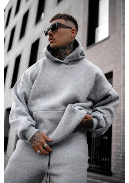 Erkek 3 Iplik Içi Pamuklu Bol Oversize Jogger Paçası Lastikli Eşofman Takımı fiyatları