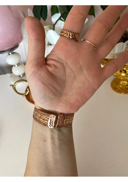 Kleopatra Model Sarı Detay Bakır Bileklik-Yüzük