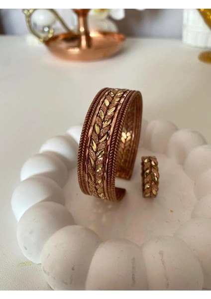 Kleopatra Model Sarı Detay Bakır Bileklik-Yüzük fiyatları
