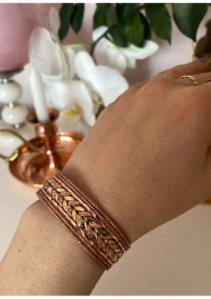Kleopatra Model Sarı Detay Bakır Bileklik-Yüzük modelleri