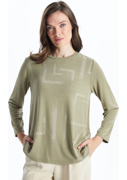 Yeni Sezon Bisiklet Yaka Desenli Kadın Bluz