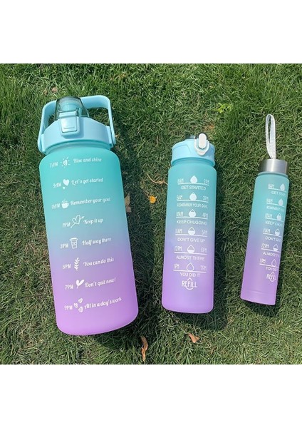 3'lü Motivasyon Su Matarası Şisesi 2 Lt + 750ML+280ML Sticker Hediyeli