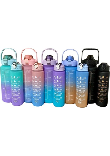 3'lü Motivasyon Su Matarası Şisesi 2 Lt + 750ML+280ML Sticker Hediyeli fiyatları