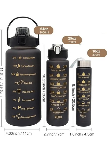 3'lü Motivasyon Su Matarası Şisesi 2 Lt + 750ML+280ML Sticker Hediyeli modelleri