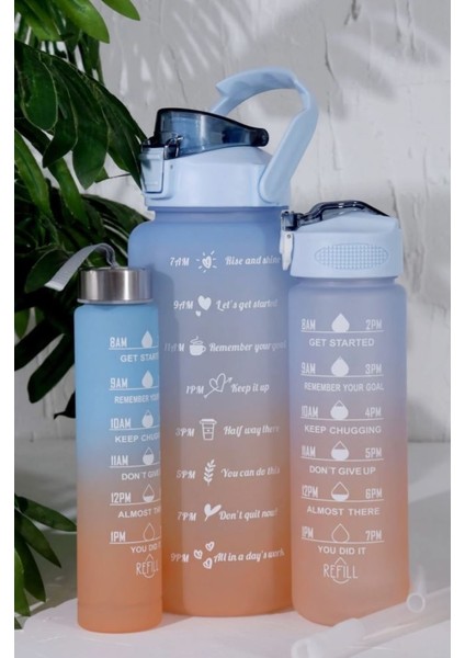 3'lü Motivasyon Su Matarası Şisesi 2 Lt + 750ML+280ML Sticker Hediyeli indirimleri