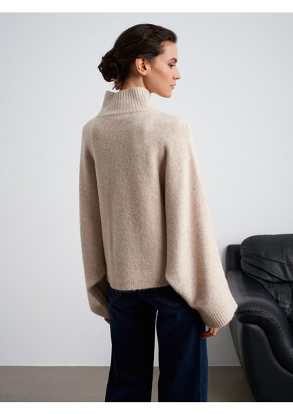10817 Yarasa Kol Yün Karışımlı Triko Kazak-A.bej Mel. fiyatları
