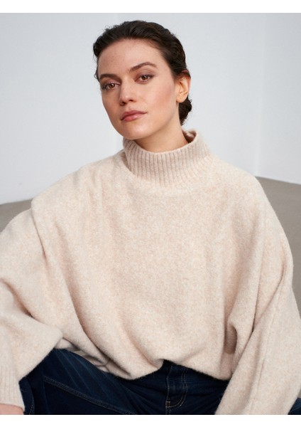 10817 Yarasa Kol Yün Karışımlı Triko Kazak-A.bej Mel. modelleri