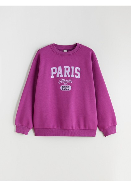 Yeni Sezon Bisiklet Yaka Paris Baskılı Kız Çocuk Kalın Sweatshirt