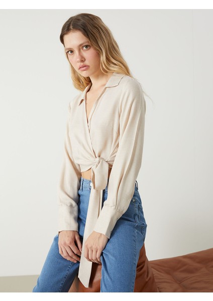 Yeni Sezon Kruvaze Yaka Saten Kadın Bluz