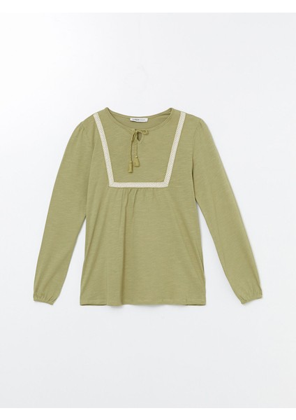 Yeni Sezon Bağlamalı Yaka Nakışlı Uzun Kollu Kadın Bluz indirimleri