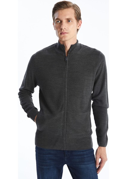 Yeni Sezon Standart Kalıp Dik Yaka Erkek Triko Hırka