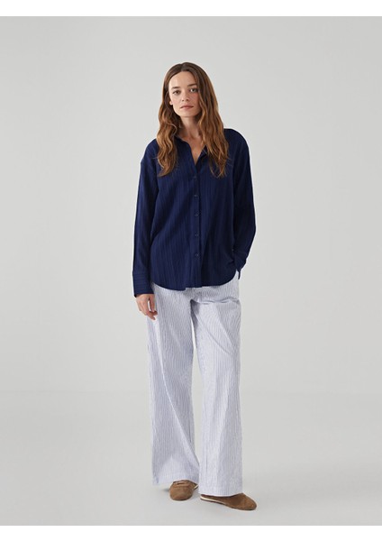 Yeni Sezon Beli Lastikli Çizgili Kadın Pantolon