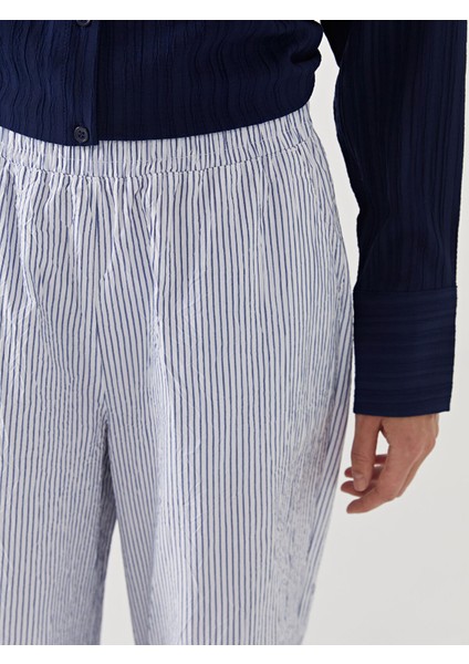 Yeni Sezon Beli Lastikli Çizgili Kadın Pantolon modelleri