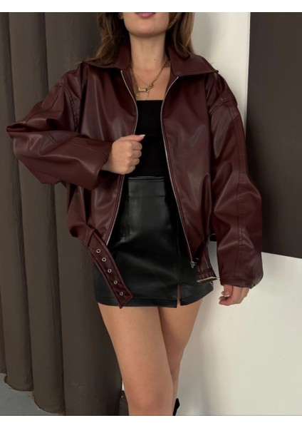 Astarlı Kemerli Pb Deri Ceket Bordo Onst