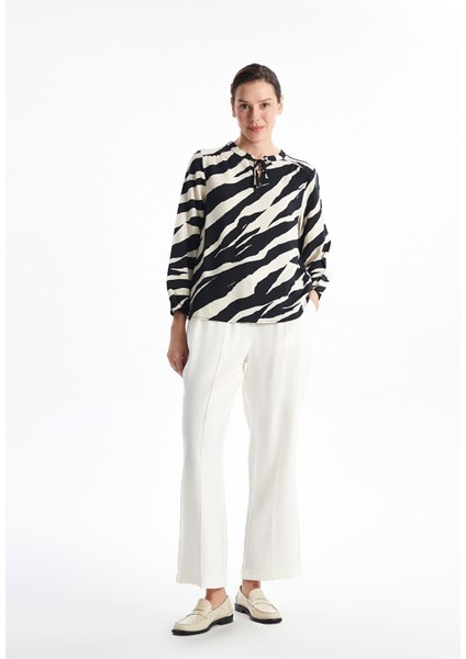 Yeni Sezon Bağlamalı Yaka Desenli Uzun Kollu Kadın Bluz fiyatları