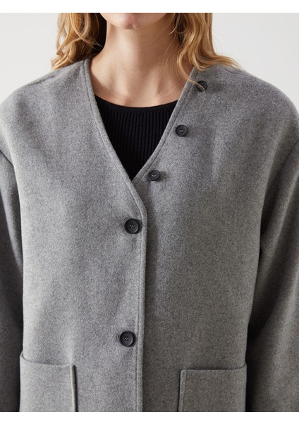 Yeni Sezon V Yaka Atkılı Kadın Kaşe Kaban fırsatları