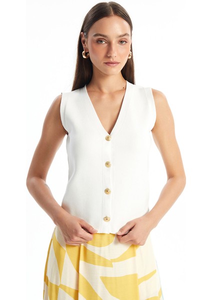 Yeni Sezon V Yaka Kadın Triko Yelek