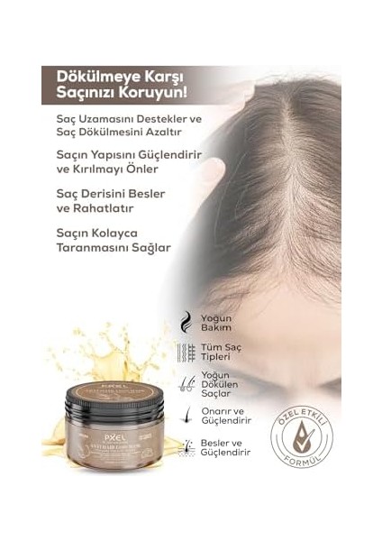 Pxel Dökülme Önleyici Saç Maskesi 300 ml | Zayıflayan Incelen ve Dökülen Saçlar | Vegan Saç Maskesi