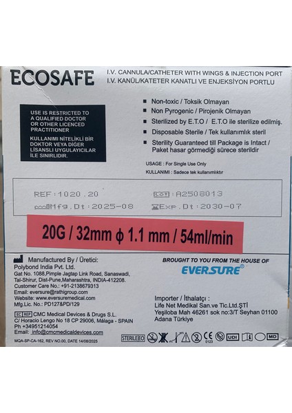 Intraket (Branül) Anjiyokat I.v Kanül Pembe (20 G) 1 Kutu 100'LÜ Paket modelleri