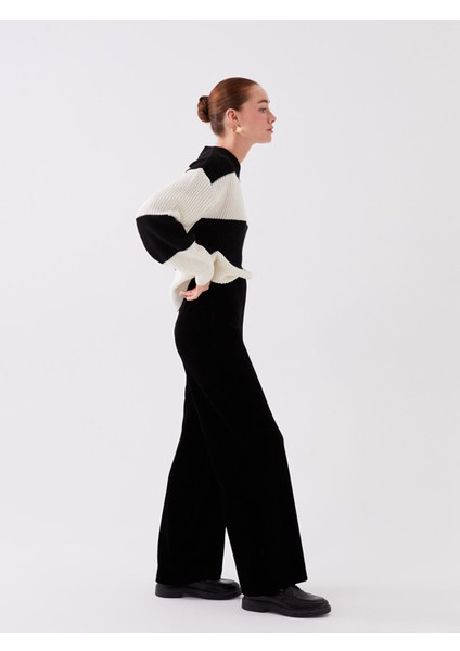 Yeni Sezon Standart Fit Geniş Paça Kadife Kadın Pantolon