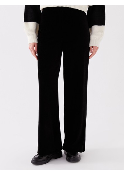 Yeni Sezon Standart Fit Geniş Paça Kadife Kadın Pantolon modelleri