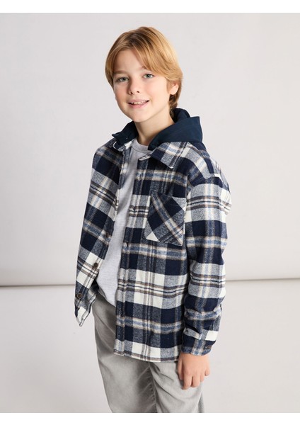 Yeni Sezon Kapüşonlu Ekose Erkek Çocuk Gömlek