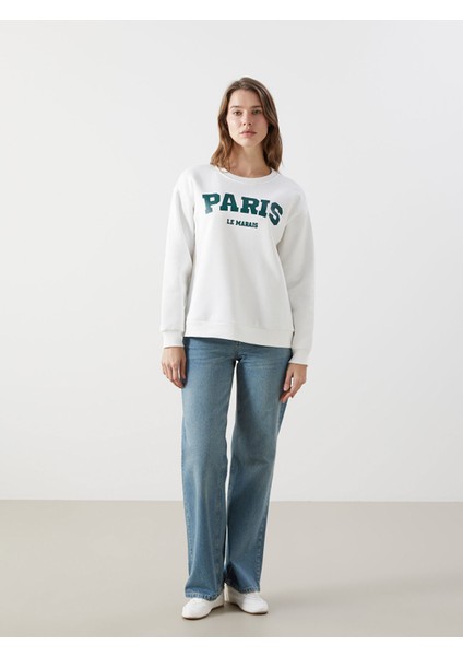 Yeni Sezon Bisiklet Yaka Paris Baskılı Kadın Kalın Sweatshirt fiyatları