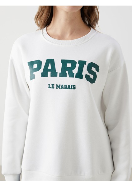 Yeni Sezon Bisiklet Yaka Paris Baskılı Kadın Kalın Sweatshirt modelleri