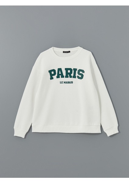 Yeni Sezon Bisiklet Yaka Paris Baskılı Kadın Kalın Sweatshirt indirimleri