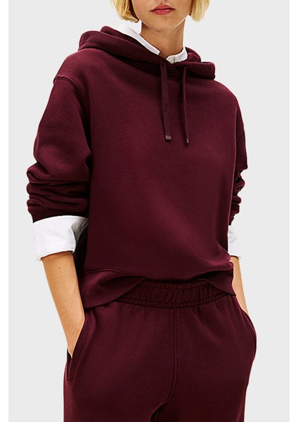 % 100 Pamuk Regular Fit Kapüşonlu Yaka Logolu Sweat Bayan Sweat WW0WW46127 Xıh