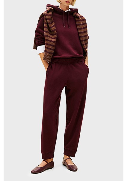 % 100 Pamuk Regular Fit Kapüşonlu Yaka Logolu Sweat Bayan Sweat WW0WW46127 Xıh fiyatları