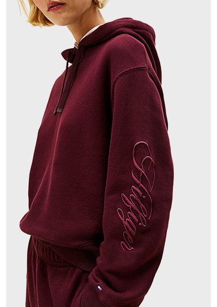 % 100 Pamuk Regular Fit Kapüşonlu Yaka Logolu Sweat Bayan Sweat WW0WW46127 Xıh fırsatları