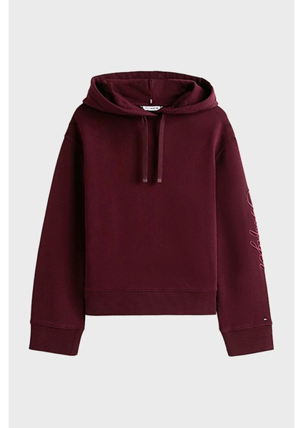 % 100 Pamuk Regular Fit Kapüşonlu Yaka Logolu Sweat Bayan Sweat WW0WW46127 Xıh indirimleri