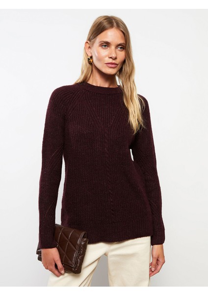 Yeni Sezon Bisiklet Yaka Kendinden Desenli Uzun Kollu Kadın Triko Kazak