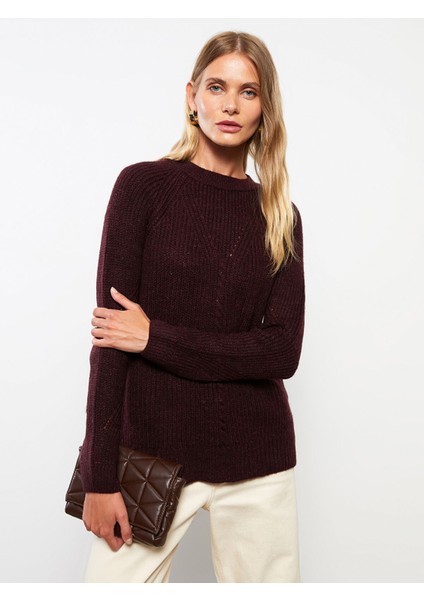 Yeni Sezon Bisiklet Yaka Kendinden Desenli Uzun Kollu Kadın Triko Kazak modelleri