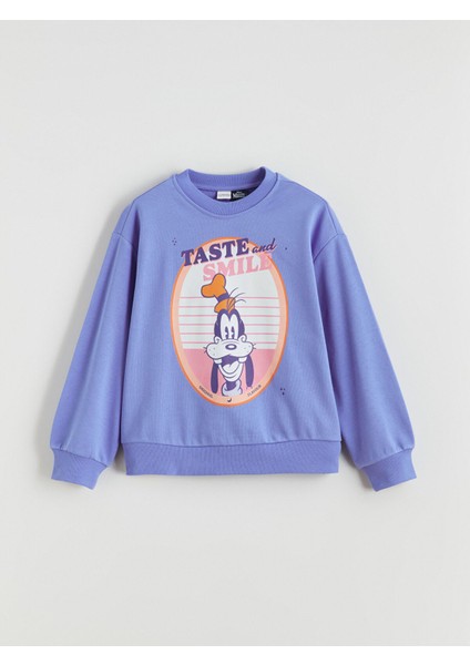 Yeni Sezon Bisiklet Yaka Goofy Baskılı Kız Çocuk Sweatshirt