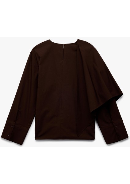 Bol Kalıp Asimetrik Uzun Kollu Pelerin Bluz fiyatları