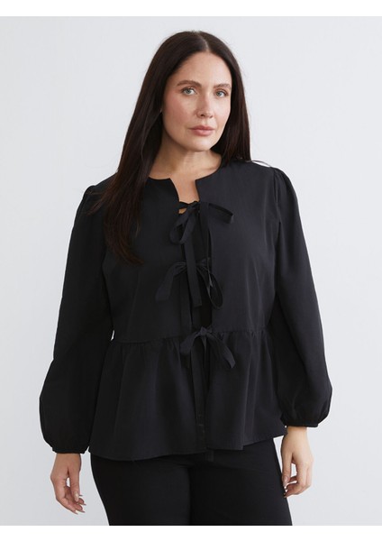 Yeni Sezon Büyük Beden Fiyonk Bağlama Detaylı Kadın Gömlek