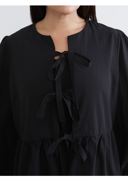 Yeni Sezon Büyük Beden Fiyonk Bağlama Detaylı Kadın Gömlek modelleri