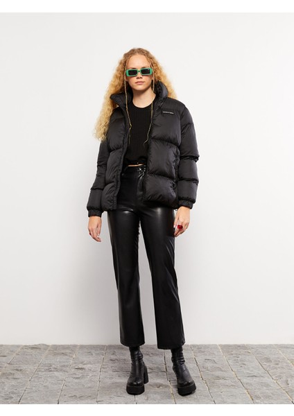 Yeni Sezon Dik Yaka Baskılı Uzun Kollu Kadın Şişme Mont