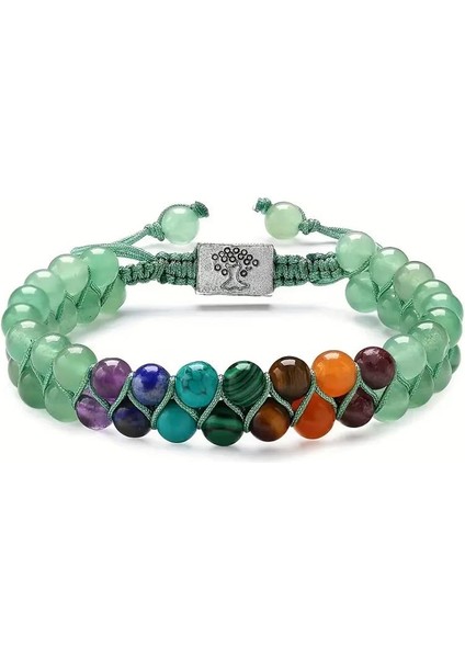 Doğal Taş 7 Çakra Bileklik – Ayarlanabilir Örgü Tasarım – Aventurin & Chakra Enerji Taşları