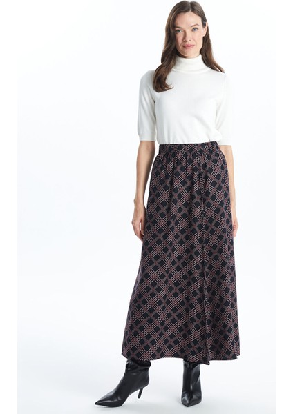 Yeni Sezon Beli Lastikli Desenli Kadın Etek