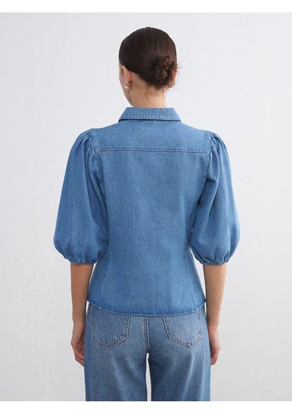 Yeni Sezon Balon Kollu Kadın Jean Gömlek fırsatları