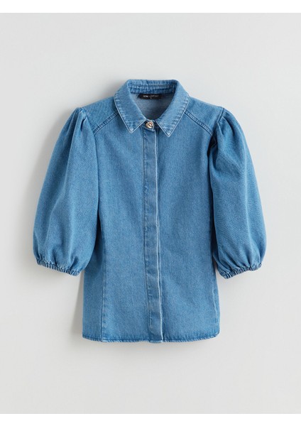 Yeni Sezon Balon Kollu Kadın Jean Gömlek indirimleri
