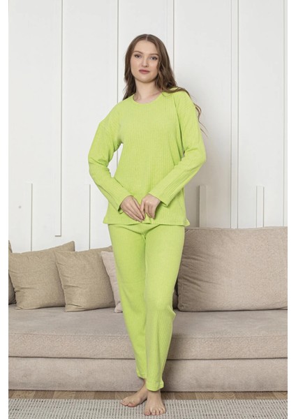 Pamuklu Kalın Kışlık Interlok Şeritli Uzun Kollu Örme Pijama Takımı fiyatları