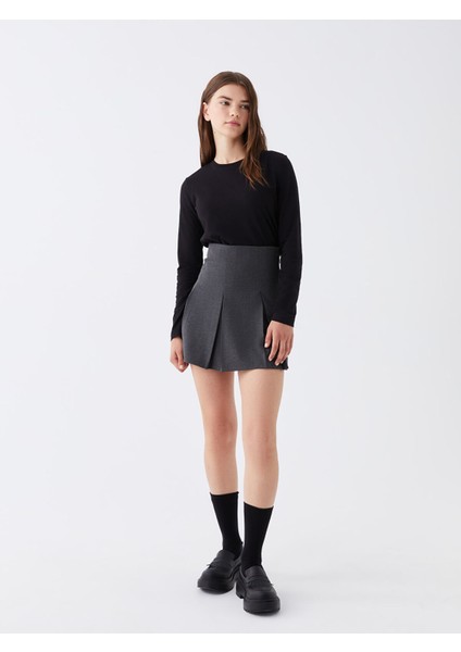Yeni Sezon Beli Fermuarlı Düz Pileli Kadın Etek