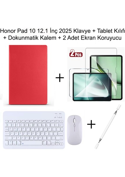 Honor Pad 10 12.1 Inç 2025 Uyumlu Standlı Kılıf Dokunmatik Kalem ve Klavye Set