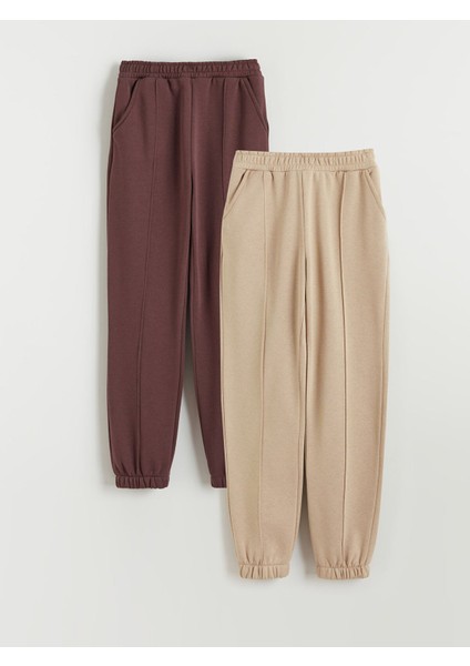 Yeni Sezon Beli Lastikli Kız Çocuk Jogger Eşofman Altı 2'li