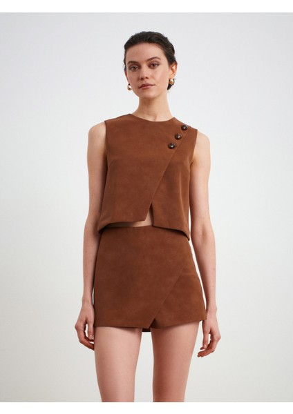 81067 Asimetrik Şort Etek-Camel fiyatları