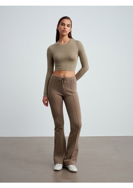 71891 Beli Lastikli Ispanyol Paça Eşofman-Açık Haki